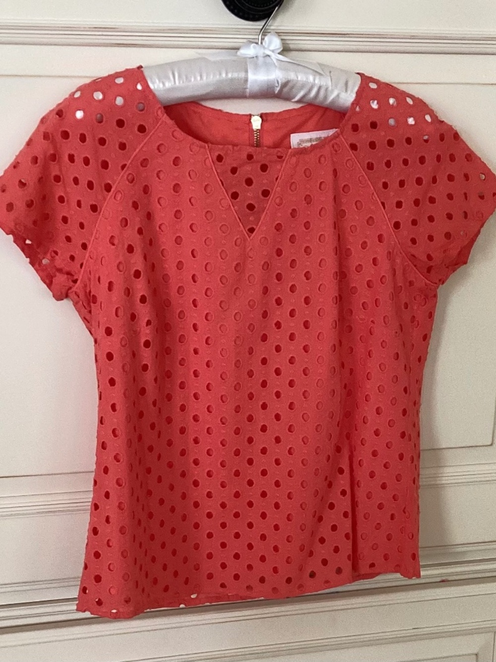 SAIL TO SABLE SHORT SLEEVE ORANGE EYELET TOP 100% COTTON SIZE S